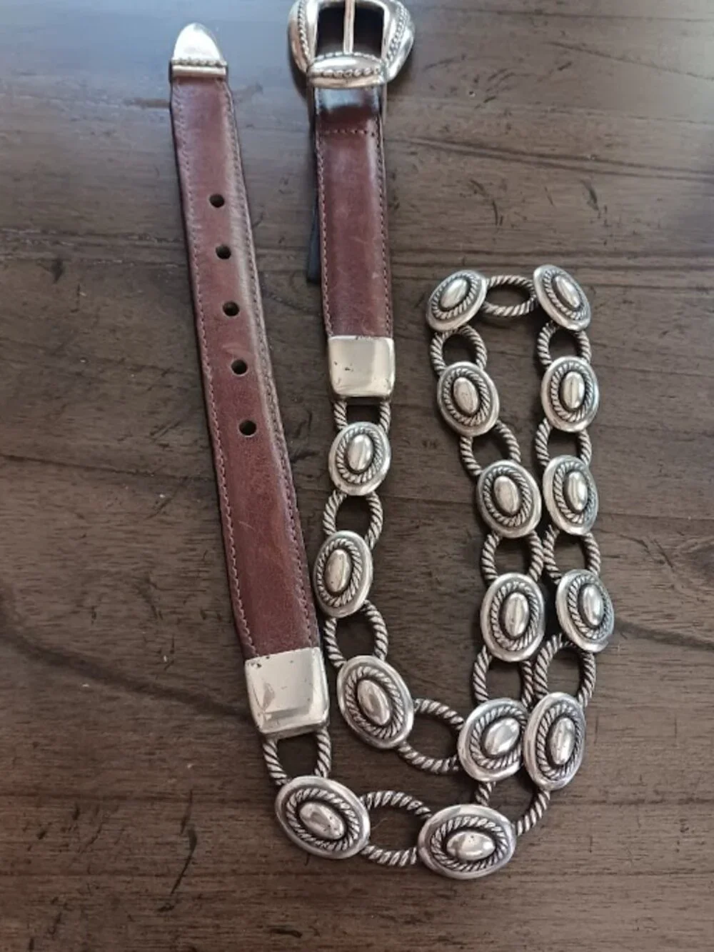 Vtg Women’s Brighton Brown Leather Silver Plated Chain Belt Sz M 37409